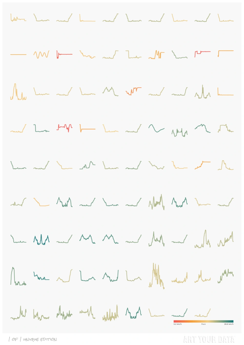 Elevation Tracker artwork with elevation lines coloured by pace